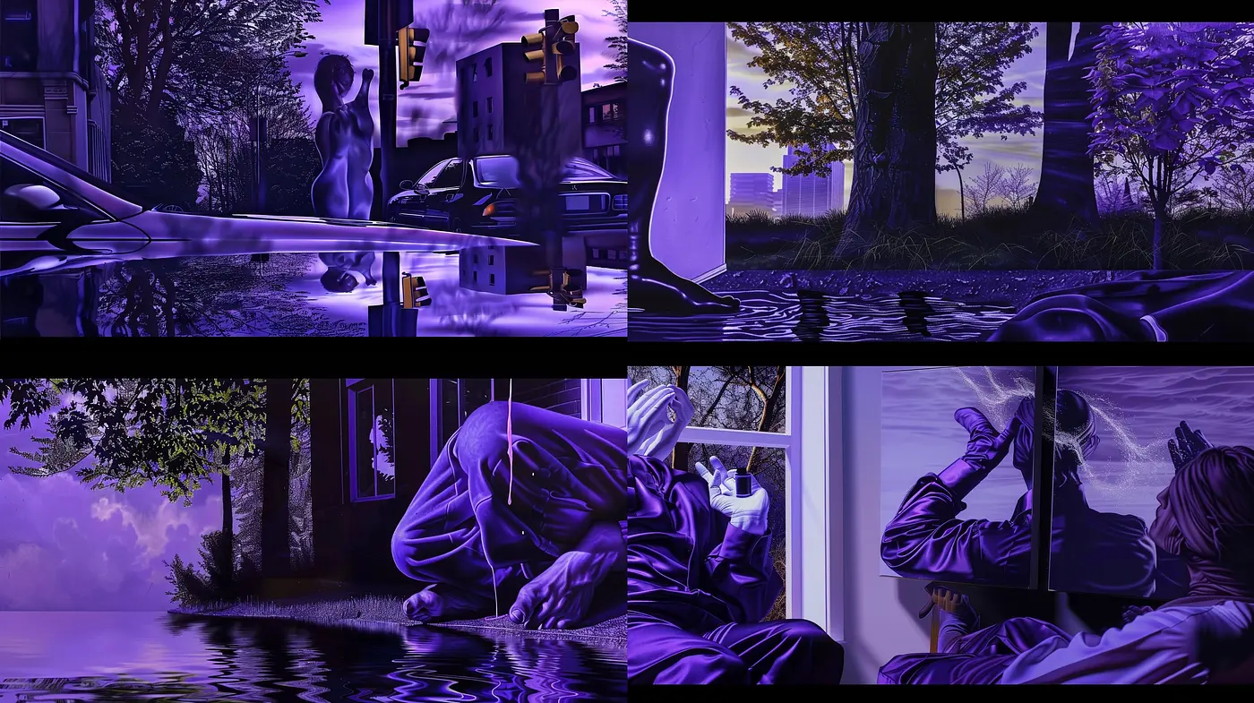 Ethereal Twilight: The Luminous Purple Hues of a Surreal Dreamscape - Midjourney sref style