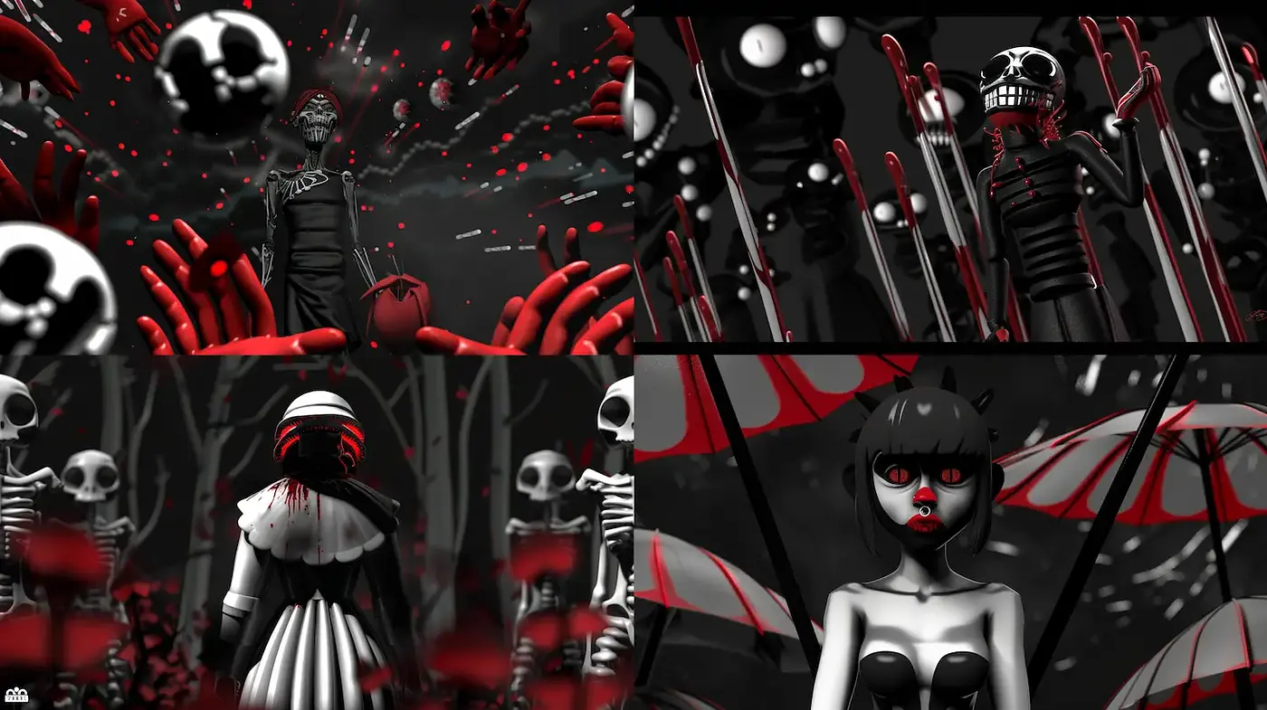 Dark and Playful Gothic Surrealism with a Macabre Twist - Midjourney sref style