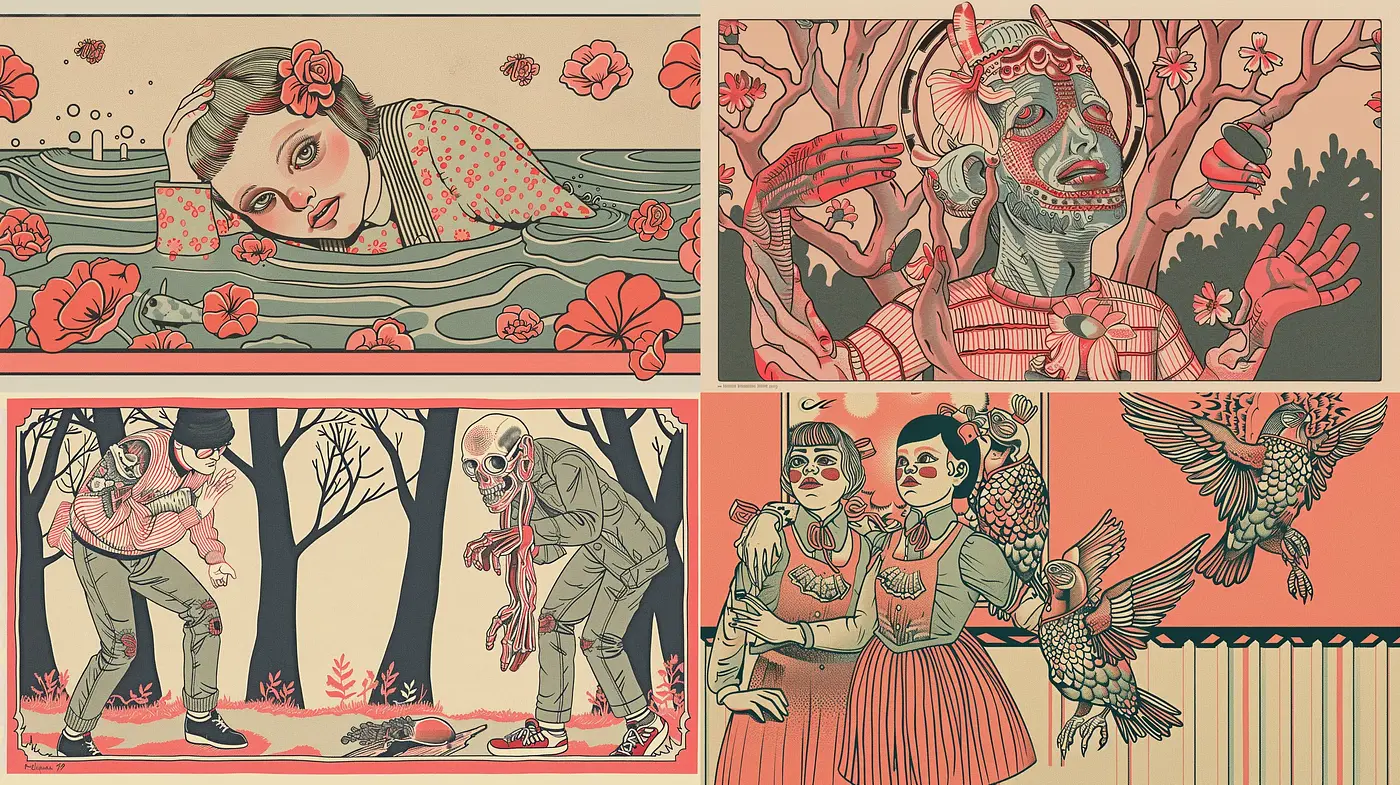 Ethereal Folk-Art Fusion with Surrealist Undertones - Midjourney sref style