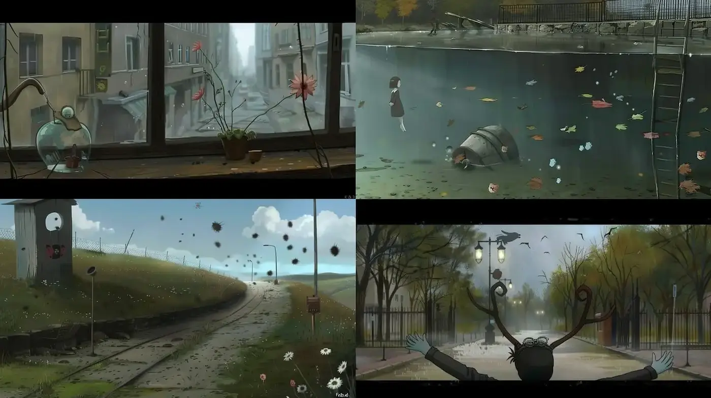 Whimsical and Melancholic Vistas with Rich Textures - Midjourney sref style