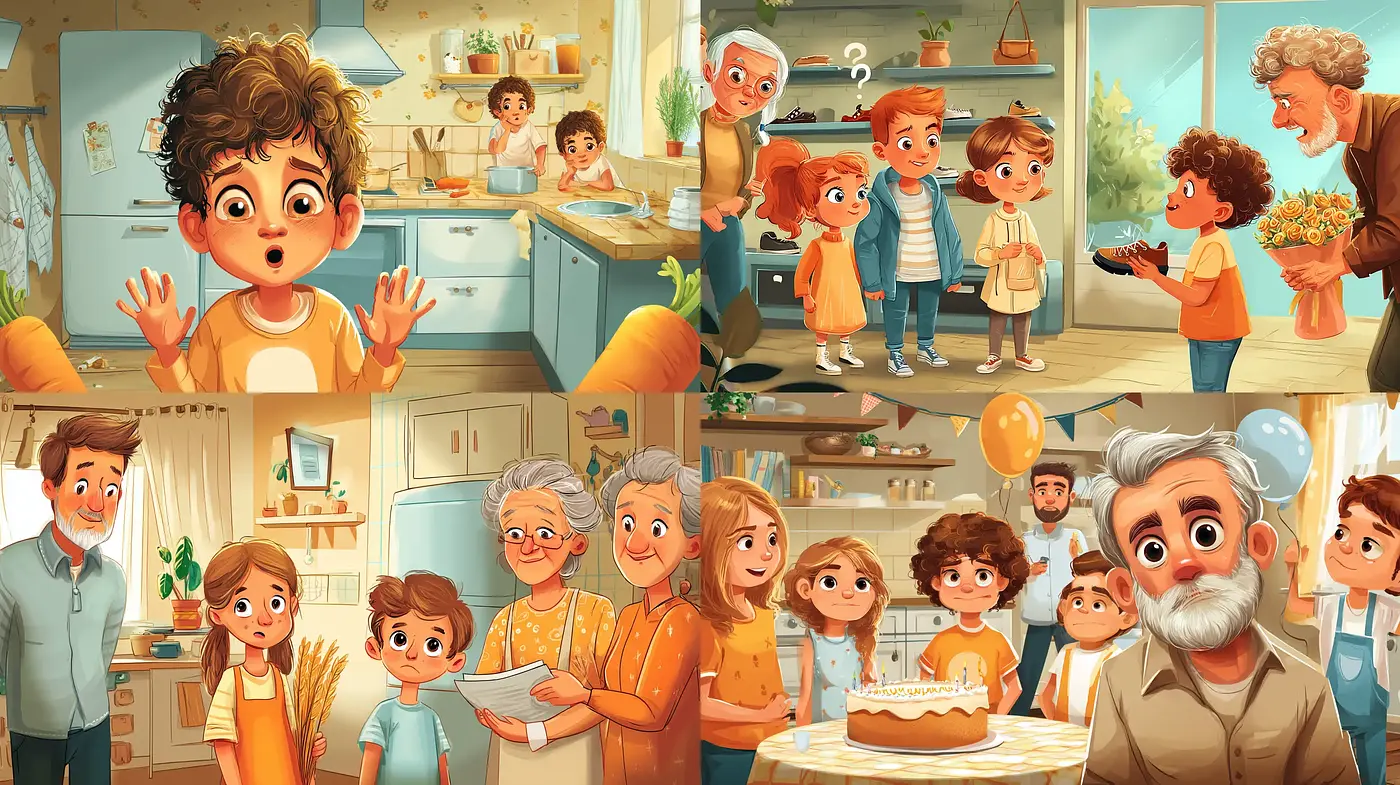 Whimsical and Playful Family Scenes with a Charming Narrative Quality - Midjourney sref style