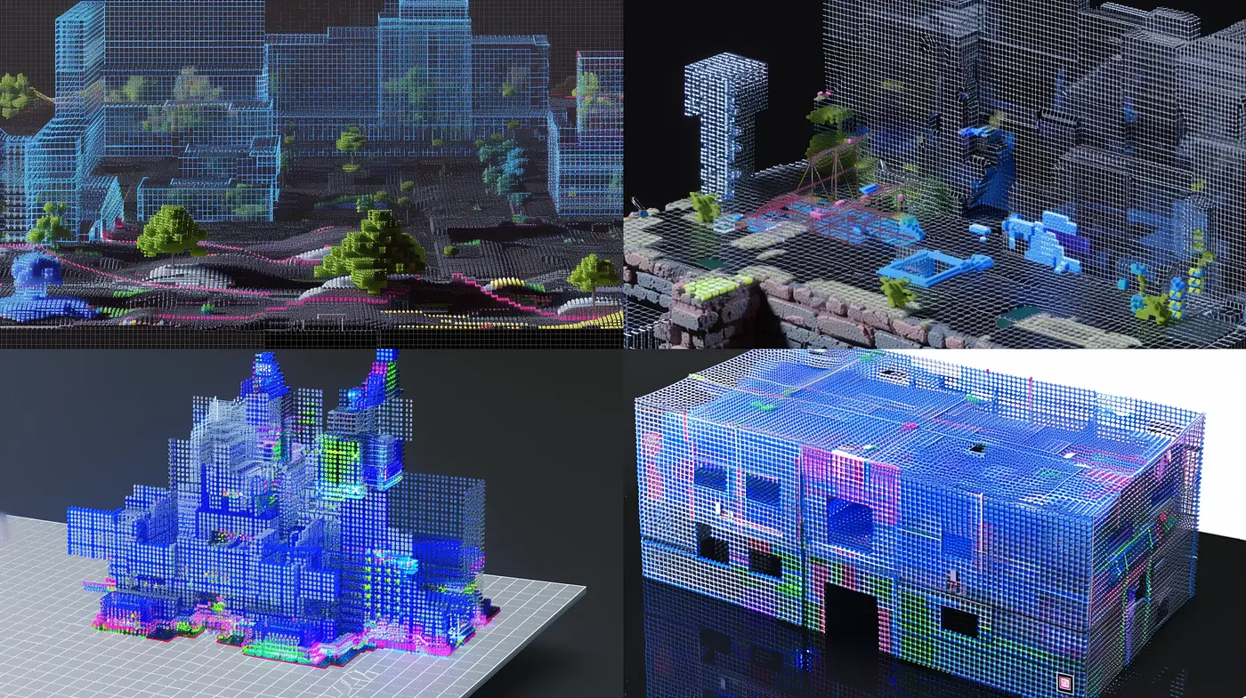 Digitized Neon-Grid Urban Dreamscape - Midjourney sref style