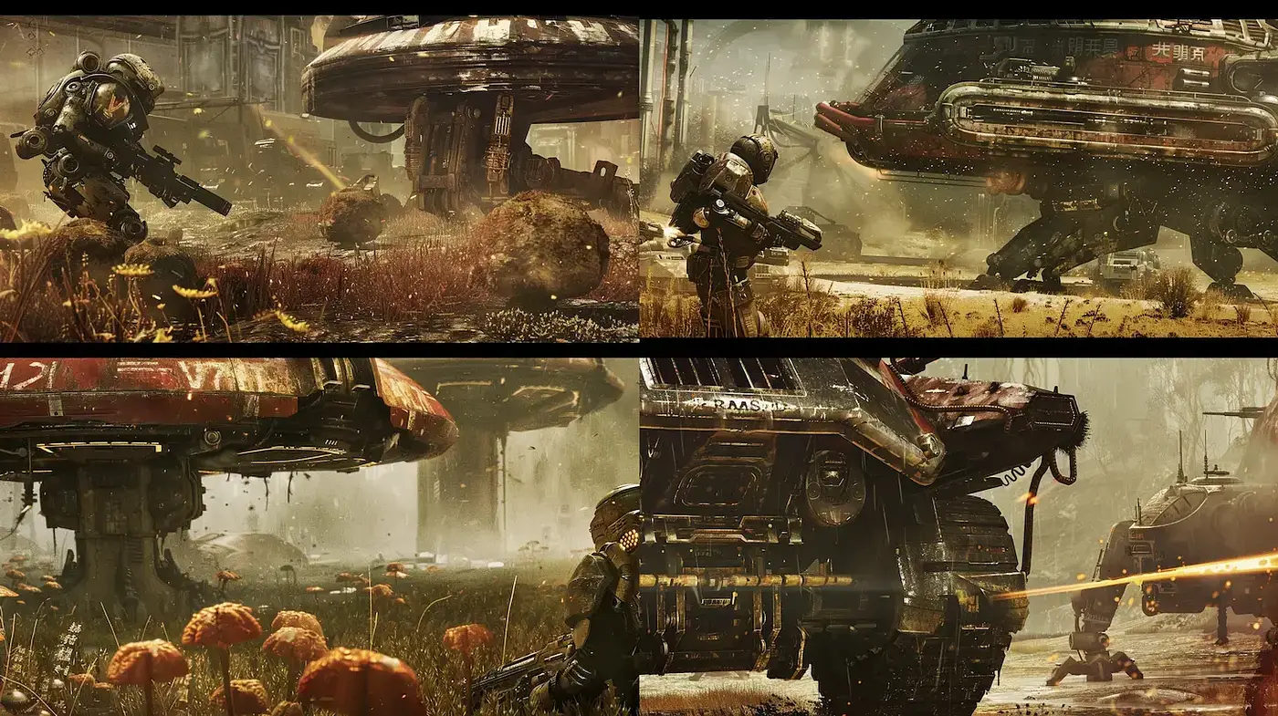 Futuristic Warfare in a Distressed Landscape - Midjourney sref style