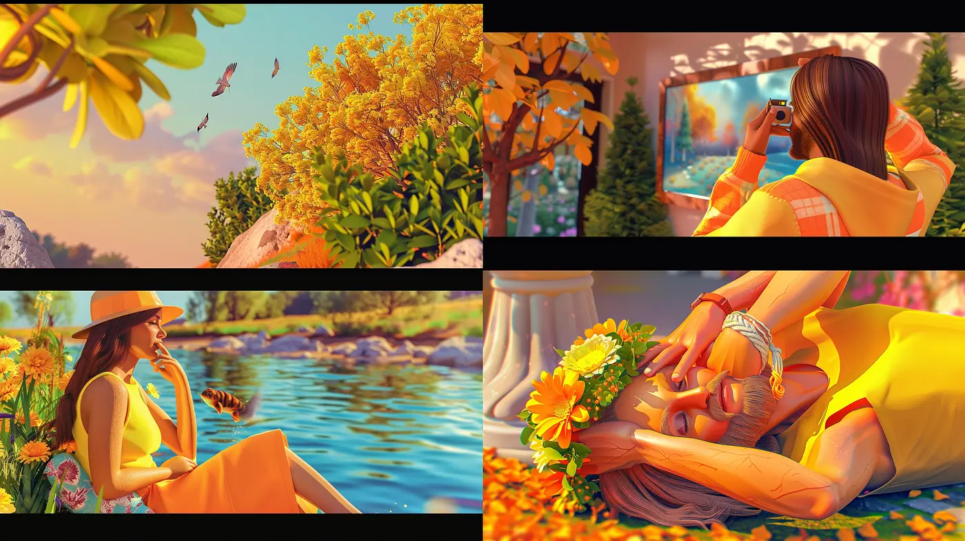 Golden Hour Whimsy: A Fusion of Vibrant Hues and Serene Textures - Midjourney sref style