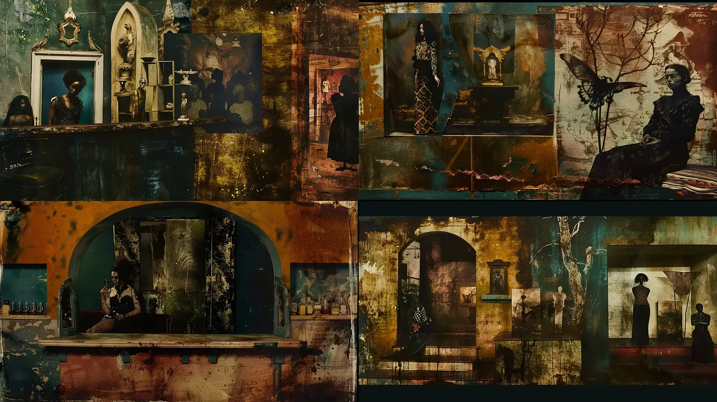 Ethereal Decay: A Symbiosis of Rustic Antiquity and Dark Surrealism - Midjourney sref style