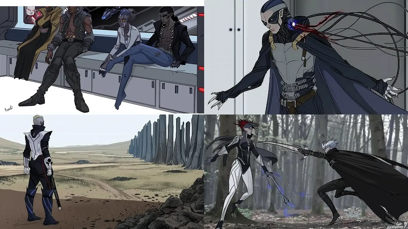 Futuristic Graphic Novel Elegance with a Cybernetic Twist - Midjourney sref style