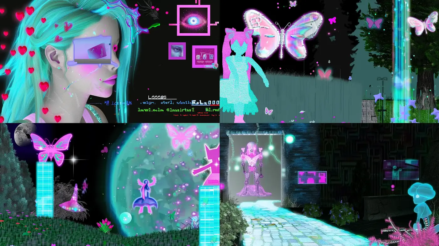 Neon Nightscape: A Fusion of Cyberpunk Aesthetics and Dreamy Fantasy Imagery - Midjourney sref style