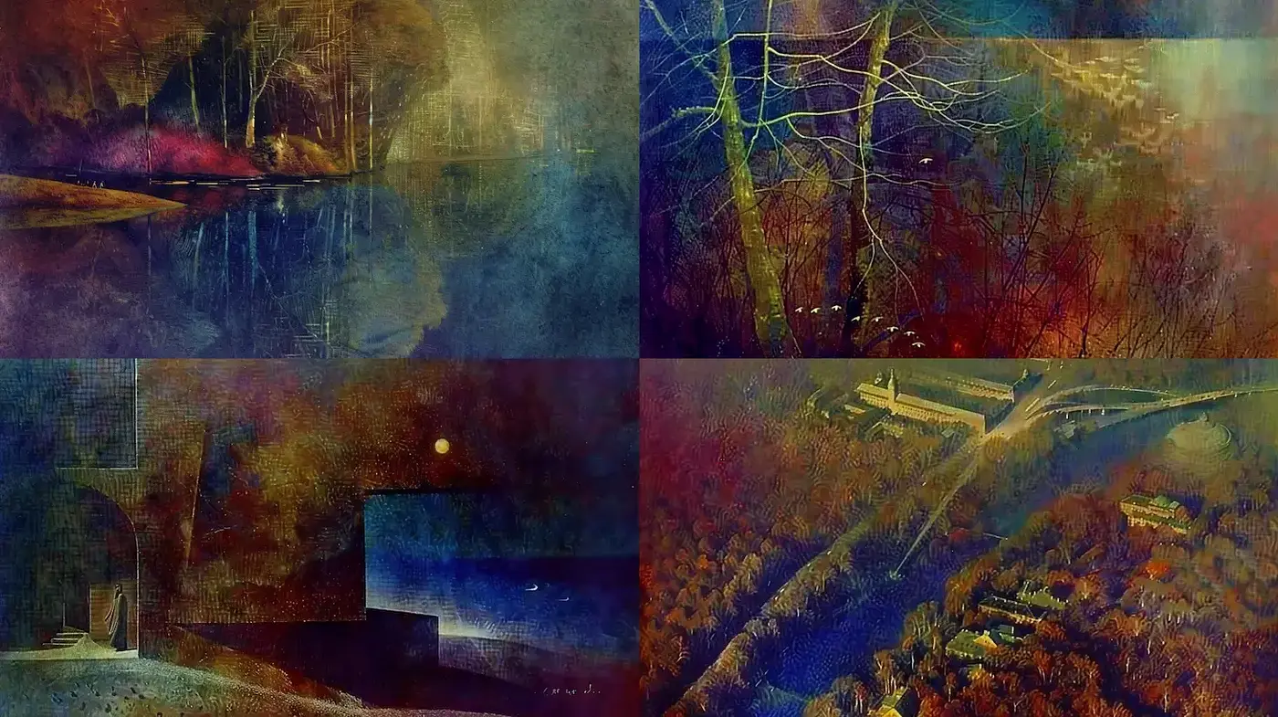Ethereal landscape artwork infused with dreamlike qualities and Impressionistic undertones - Midjourney sref style