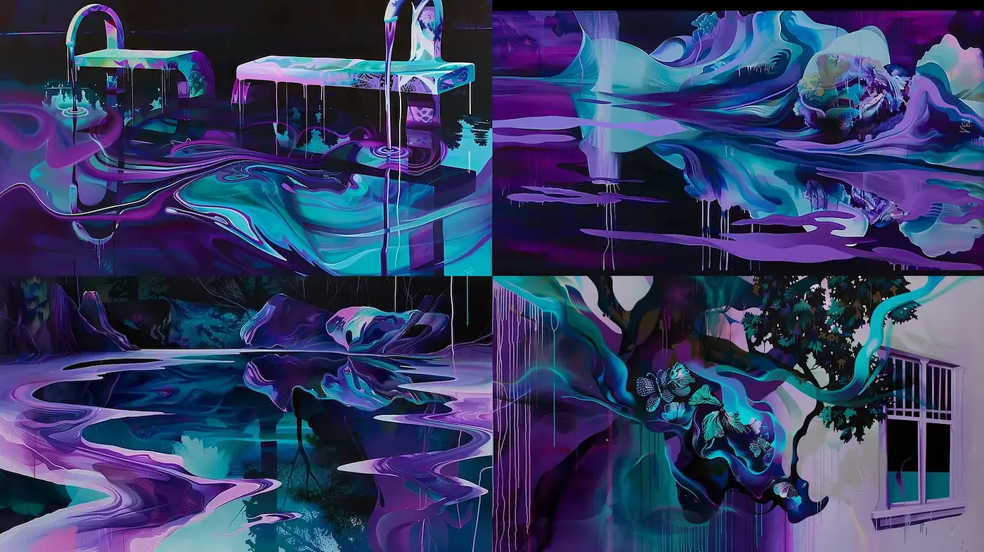 Surreal Fluidity in a Vivid Dreamscape - Midjourney sref style