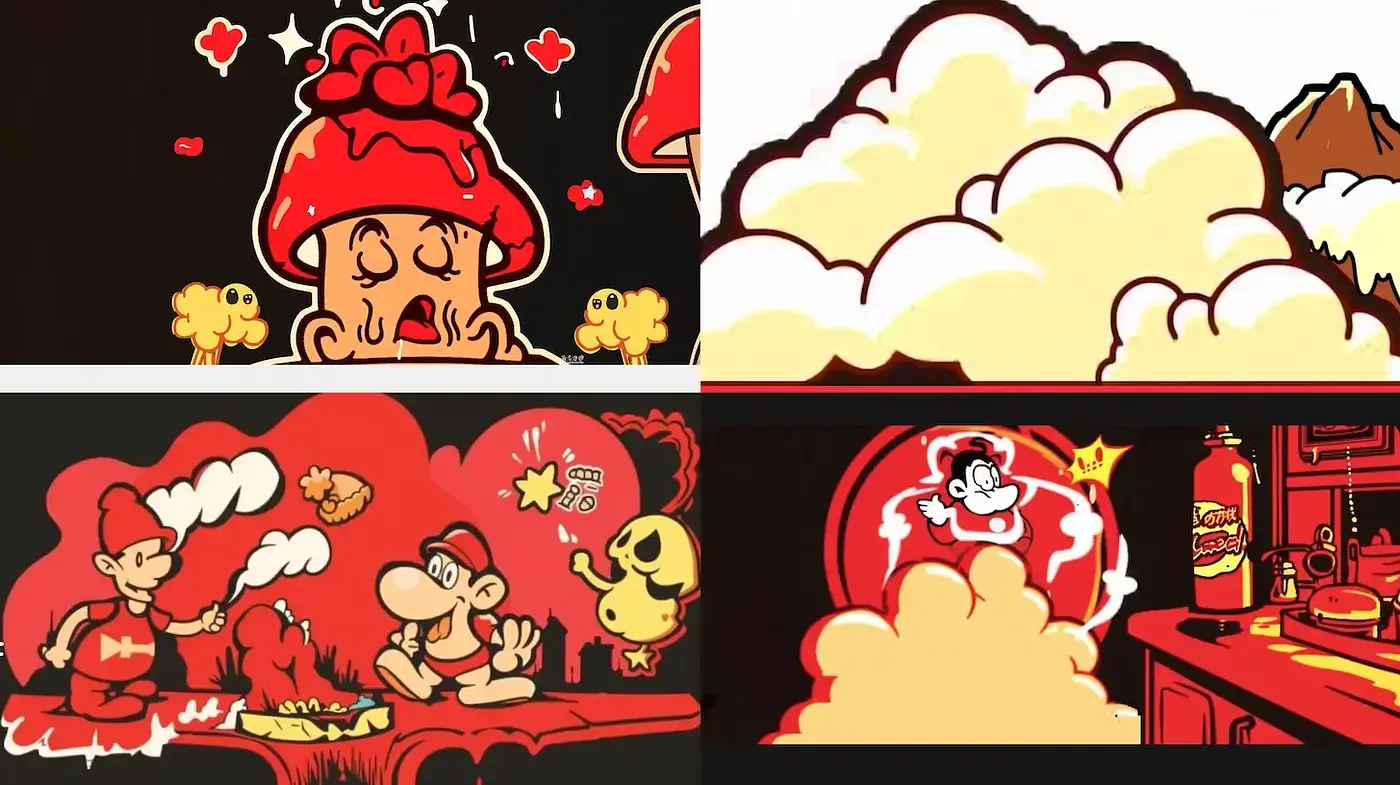 Whimsical Cartoon Panorama with Vibrant Vintage Hues - Midjourney sref style