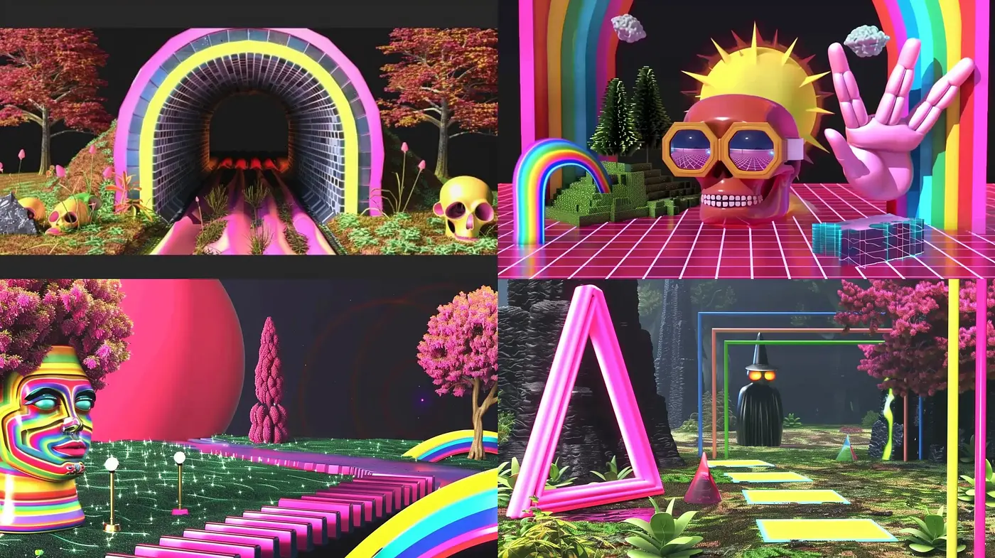 Psychedelic Dreamscape in Neon Hues - Midjourney sref style