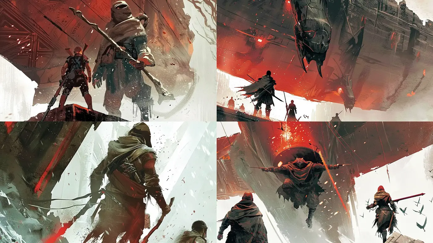 Dramatic Apocalyptic Visions with Dynamic Brushwork and Harsh Lighting - Midjourney sref style