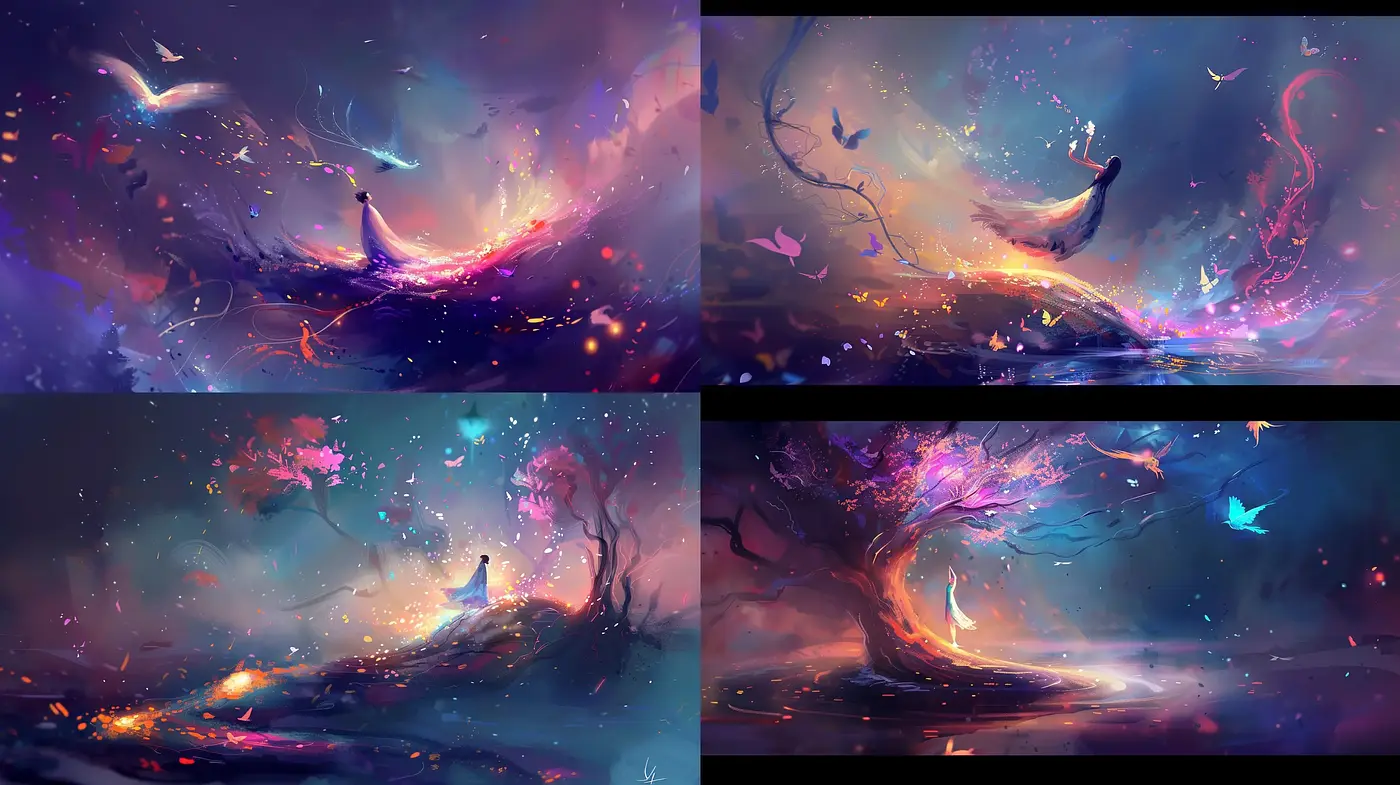 Ethereal Dreamscapes with Luminous Hues and Surreal Elements - Midjourney sref style