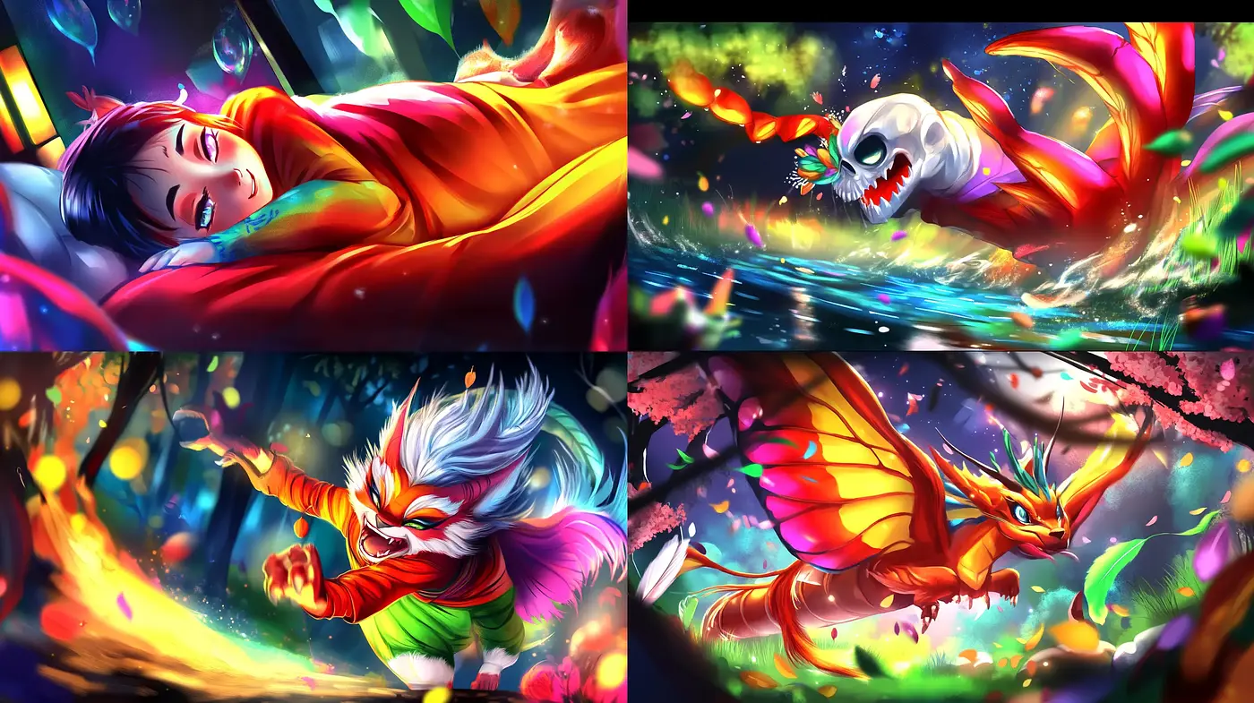 Vibrant Fantasia: A Luminous Embrace of Vivid Hues and Dynamic Motion - Midjourney sref style