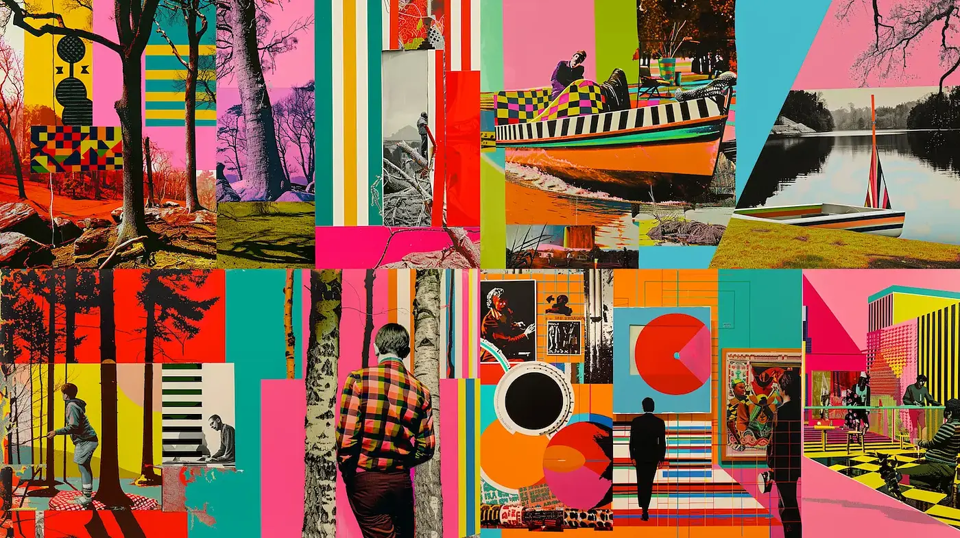 Vibrant Pop Art Collage with Geometric Elements and Rich Textures - Midjourney sref style