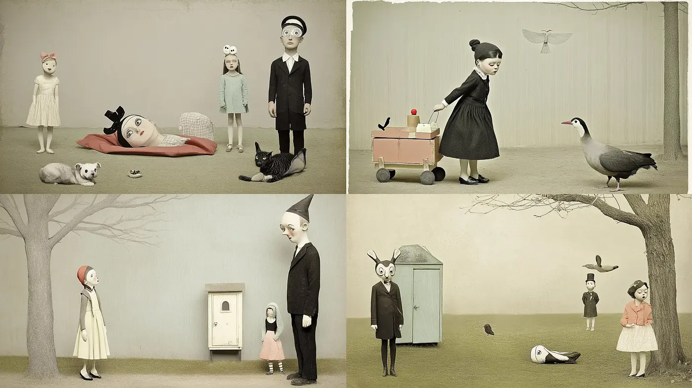 Melancholic Elegance in Surreal Vintage Vignettes - Midjourney sref style