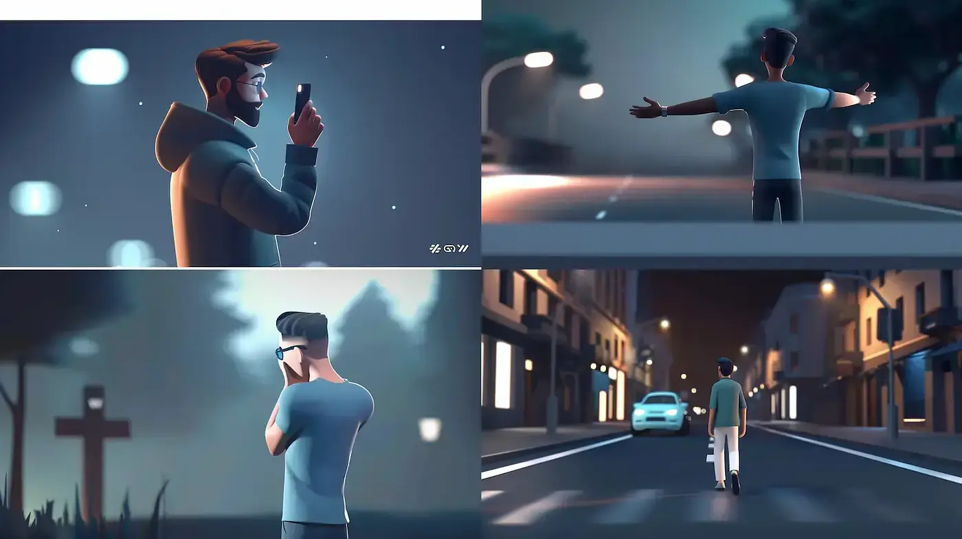 Stylized Digital Narrative with Urban Surrealism and Nighttime Vibes - Midjourney sref style