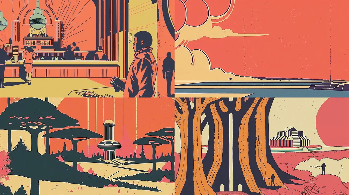 Retro Futuristic Elegance with a Warm Nostalgic Palette - Midjourney sref style