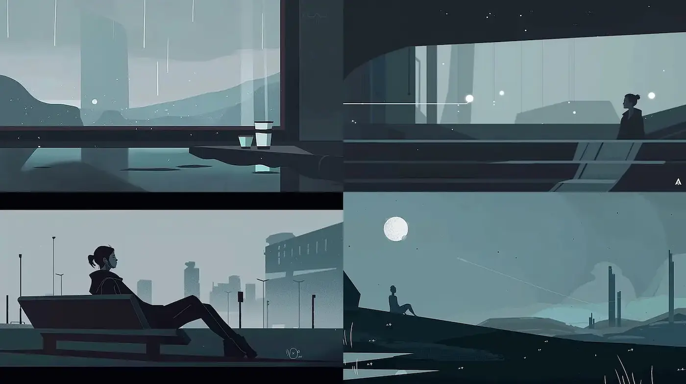 Cinematic Minimalism with a Futuristic Atmosphere Reflecting Isolation - Midjourney sref style