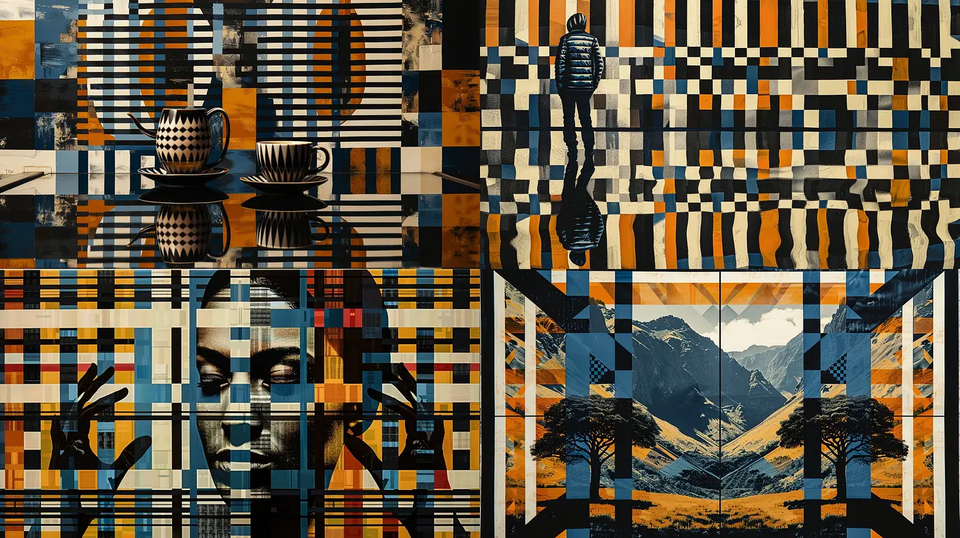 Geometric Abstraction in Earthy Tones with Vintage Overtones - Midjourney sref style