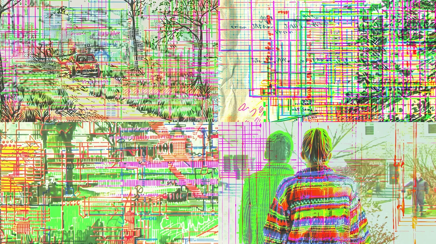 Abstract Digital Glitch Art Fusion with Vibrant Tones and Textural Complexity - Midjourney sref style