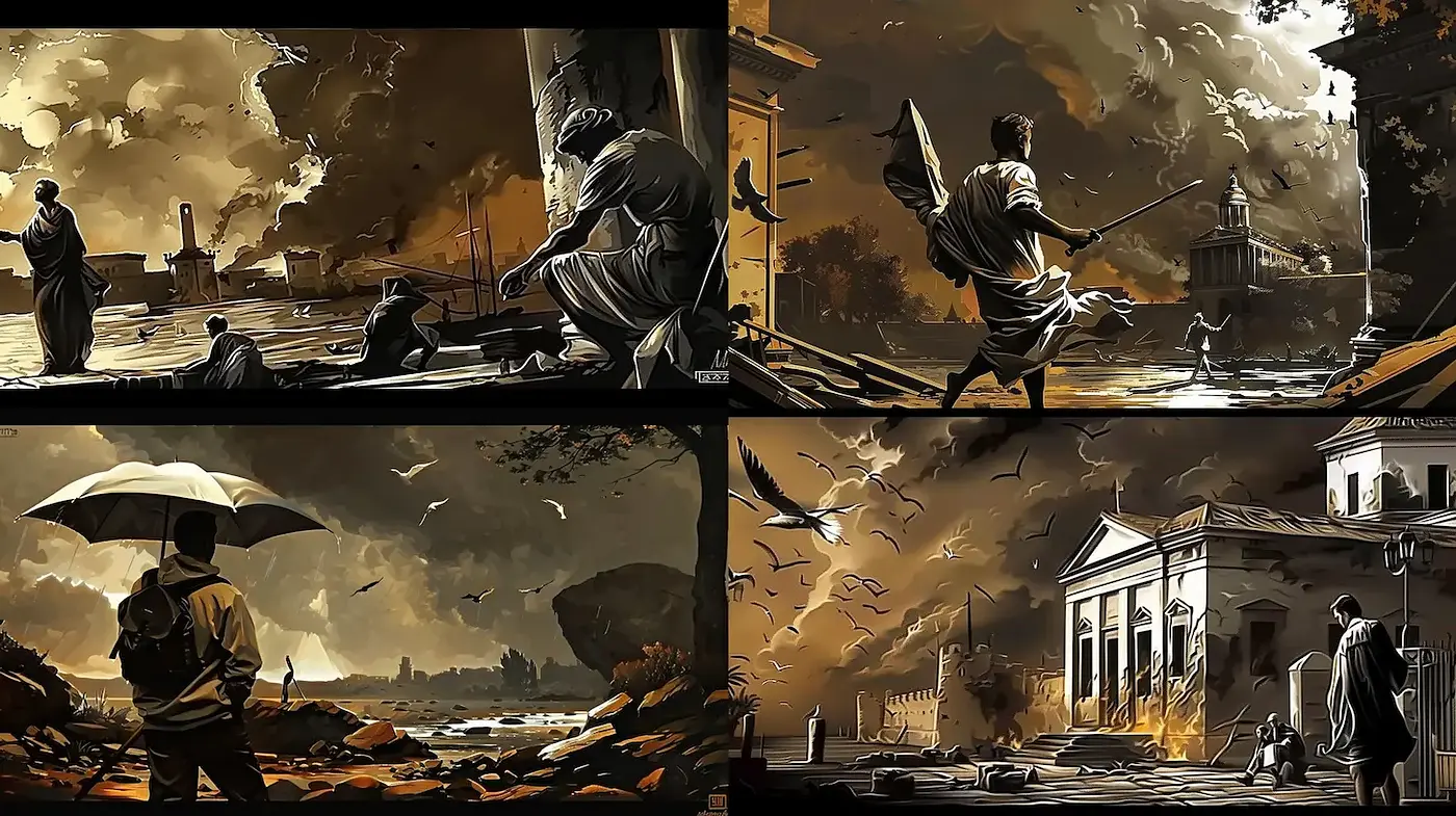 Dramatic and Evocative Historical Landscape Art - Midjourney sref style