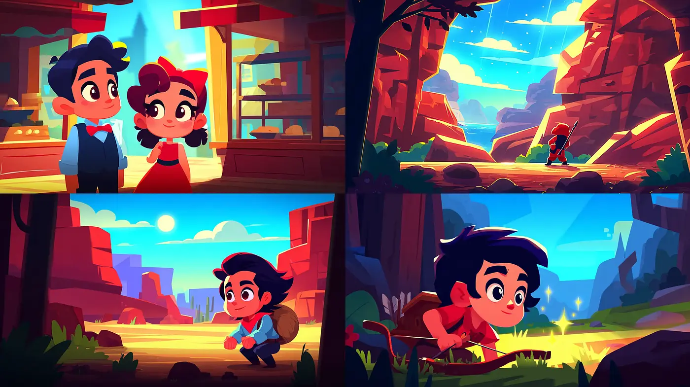Vibrant, playful animation style with a sense of adventure - Midjourney sref style