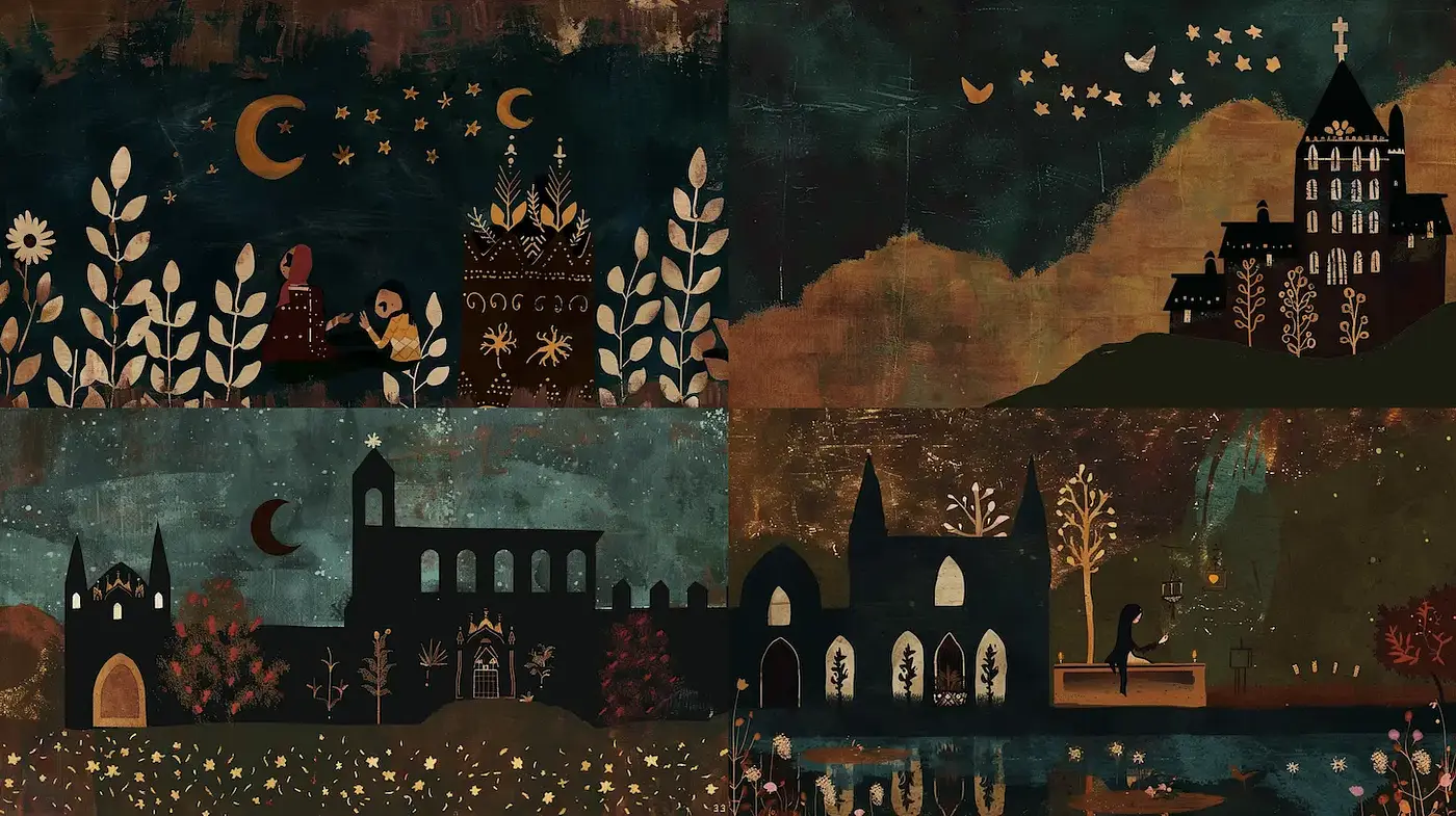 Enchanting Storybook Landscape with a Whimsical Aesthetic - Midjourney sref style