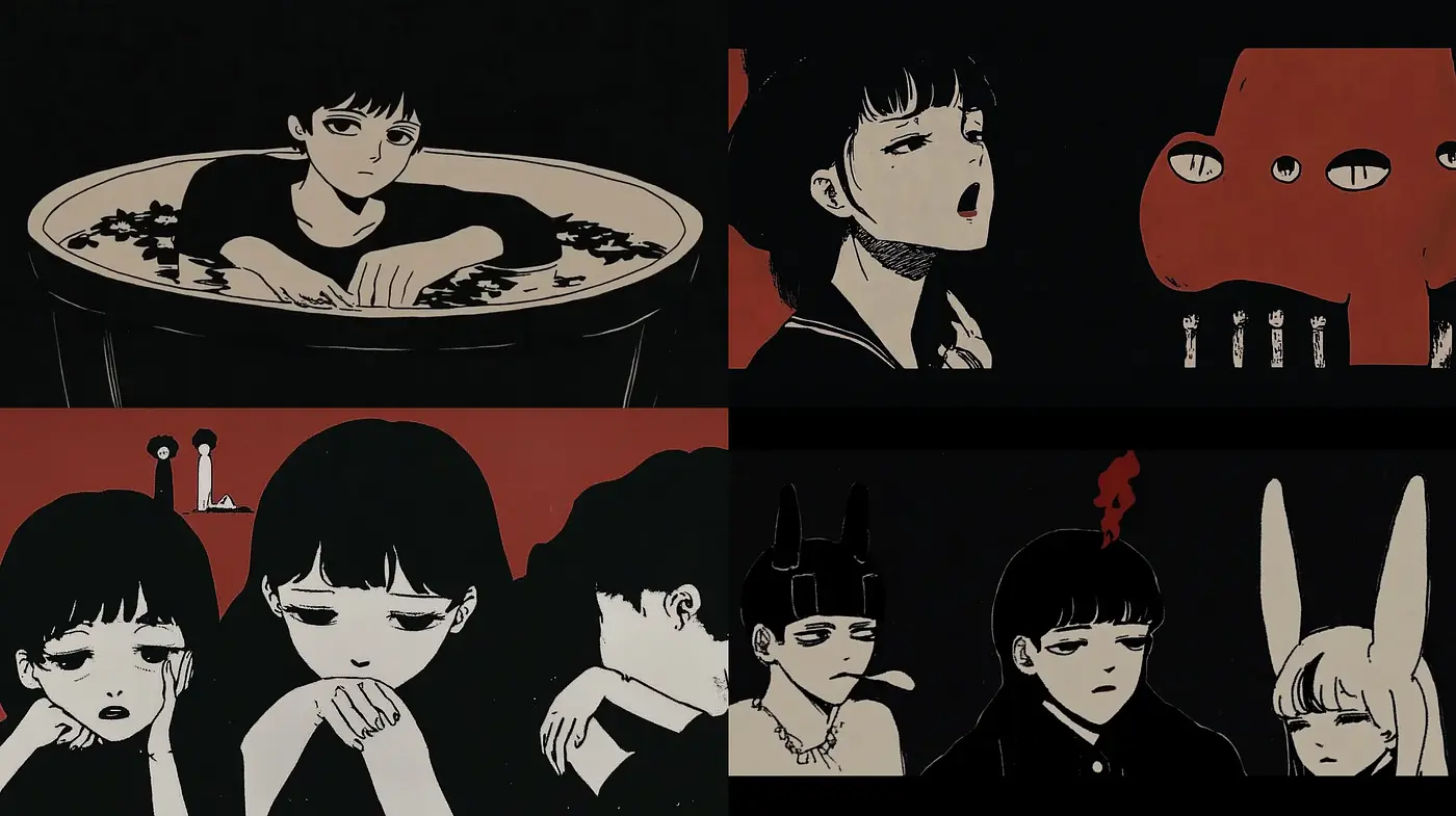 Monochromatic Manga-Inspired Vintage Nostalgia - Midjourney sref style