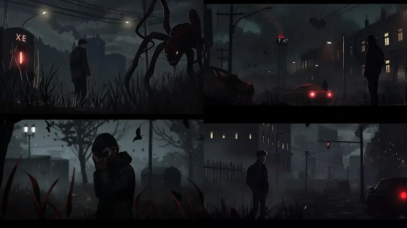 Dark and Atmospheric Urban Dystopia with Surreal Elements - Midjourney sref style