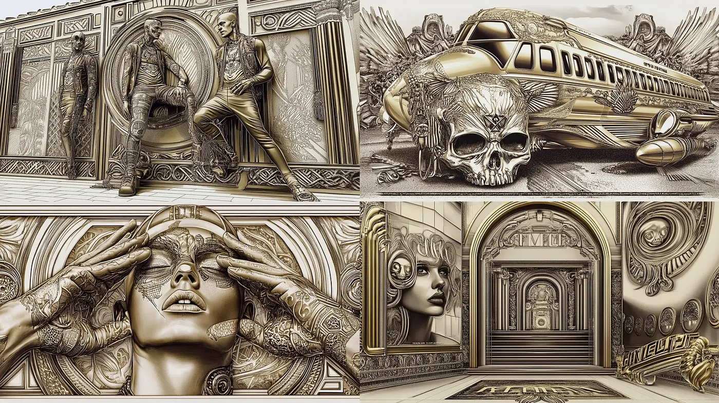 Golden Age Art Deco Fusion with Surrealist Undertones - Midjourney sref style
