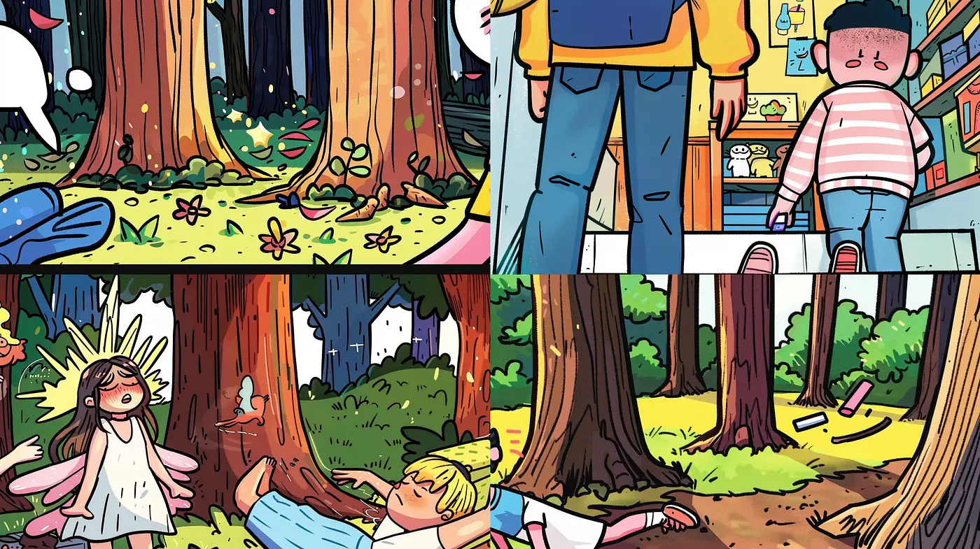 Whimsical Nature and Character Vignettes in Saturated Comic Illustration Style - Midjourney sref style