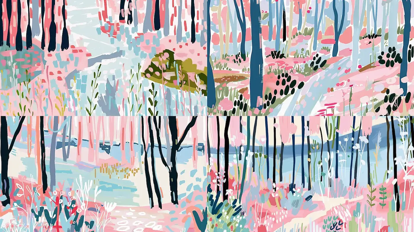 Vibrant and Playful Forest Landscapes with Organic Textures - Midjourney sref style