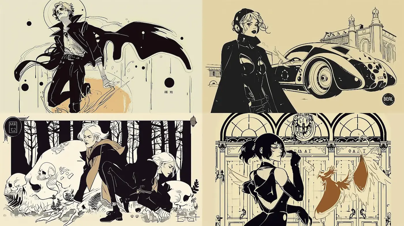 Elegant Noir Aesthetic with a Fusion of Vintage and Modern Elements - Midjourney sref style