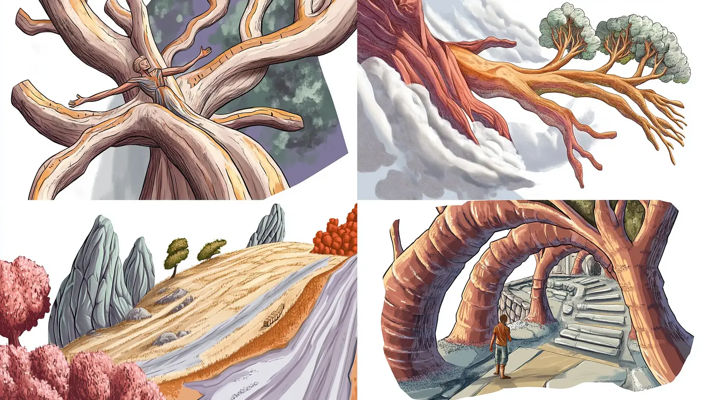 Surreal Arboreal Whimsy: A Fusion of Nature and Fantasy in Illustration - Midjourney sref style