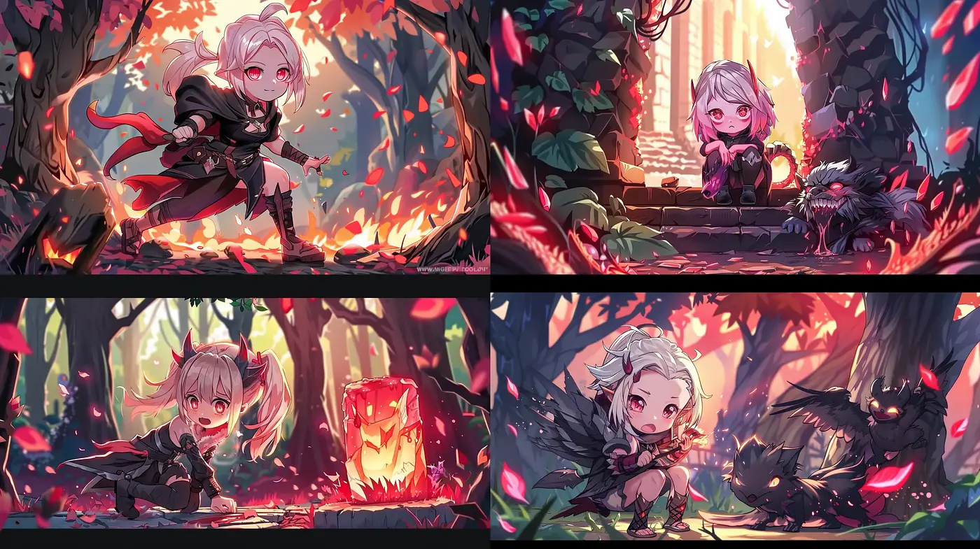 Enchanted Forest Whimsy: A Vivid Interpretation of Anime Fantasy in Autumn Hues - Midjourney sref style