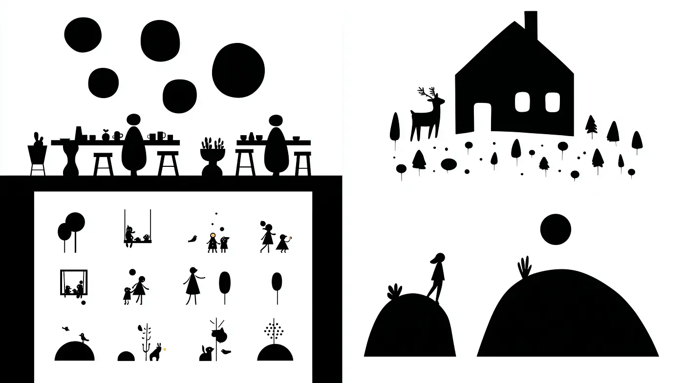 Minimalist Silhouette Art with Playful Elements - Midjourney sref style
