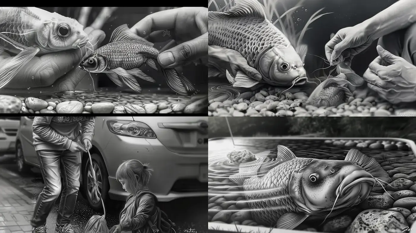 Monochromatic Realism with a Touch of Surrealism in Aquatic Themes - Midjourney sref style