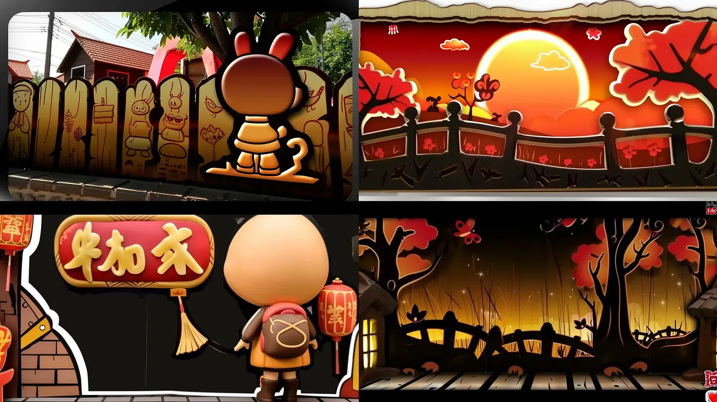 Stylized Sunset Silhouettes with Warm Tones and Cartoonish Contours - Midjourney sref style