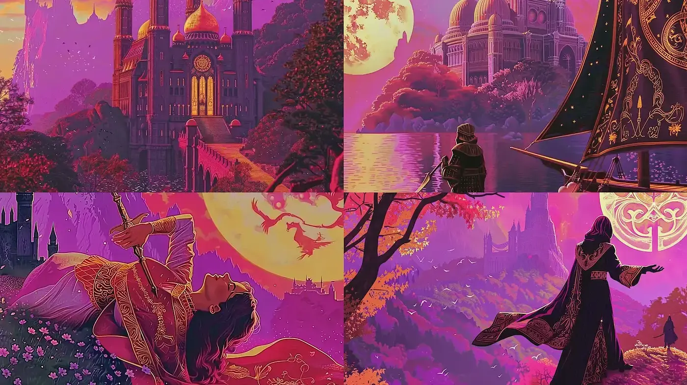 Enchanting and Mystical Fantasy Illustrations with Consistent Textural Elements - Midjourney sref style