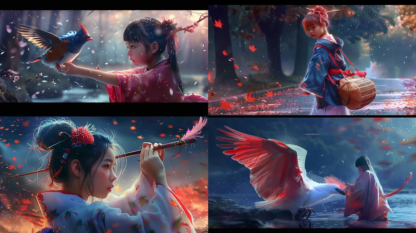 Ethereal Twilight Dreamscape: A Consistent Dance of Crimson and Cobalt with Gentle Glimmers of Viridescence - Midjourney sref style