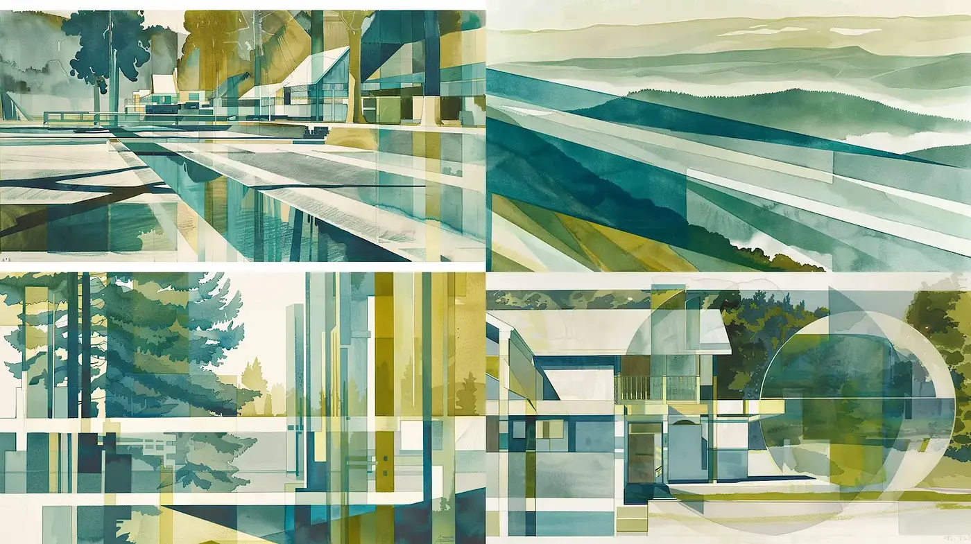 Modern Architectural Abstraction with a Natural Aesthetic - Midjourney sref style