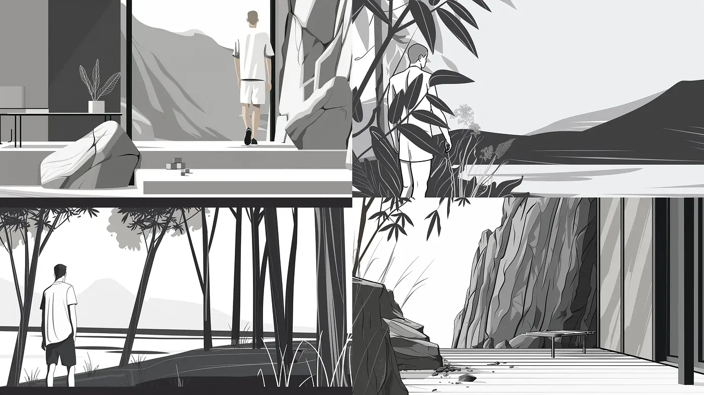 Monochromatic Serenity: The Essence of Minimalism and Contemplation in Static Imagery - Midjourney sref style