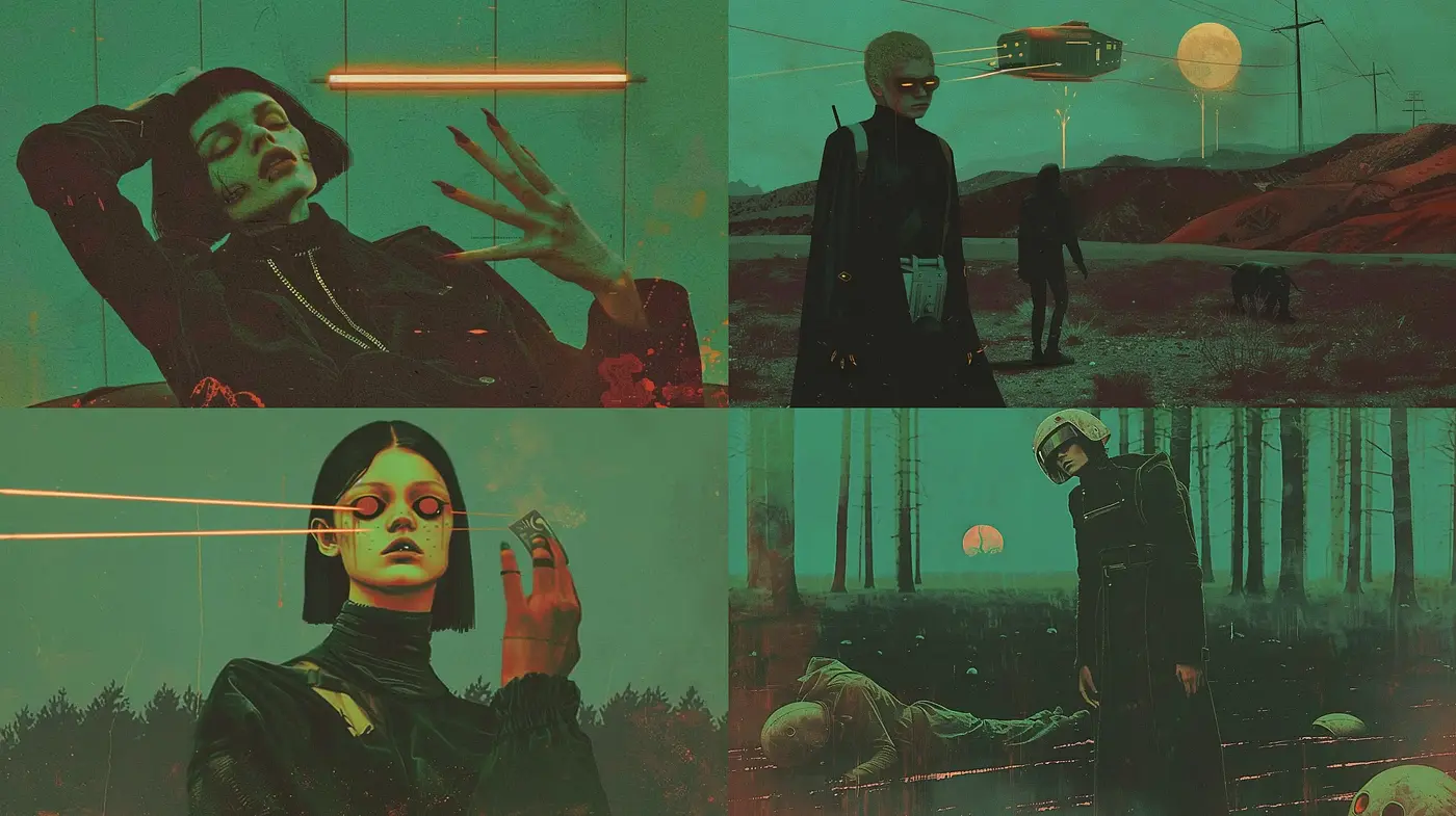 Dystopian Neon Dreams in a Desaturated Future - Midjourney sref style