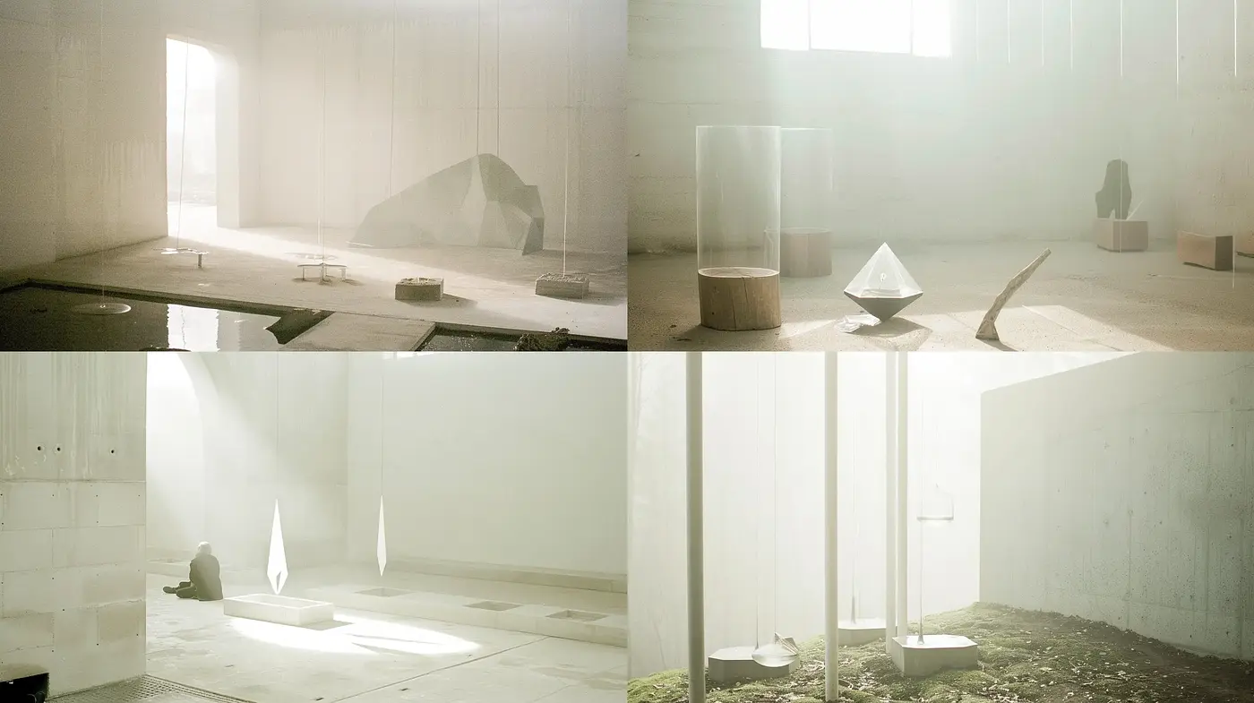 Luminous Minimalism: Consistent Ethereal Light and Geometric Contrast - Midjourney sref style