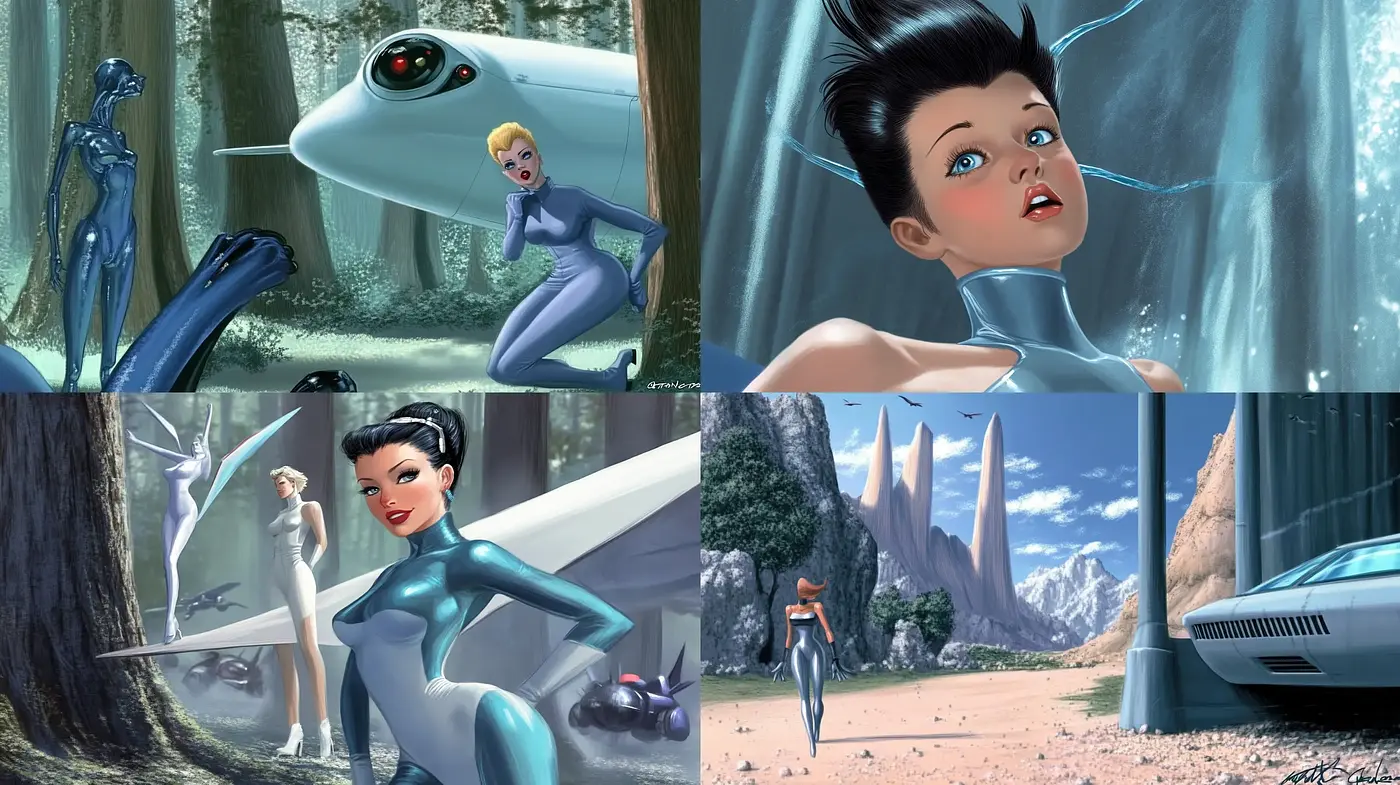 Futuristic Aesthetic with Hints of Art Deco and Retrofuturism - Midjourney sref style