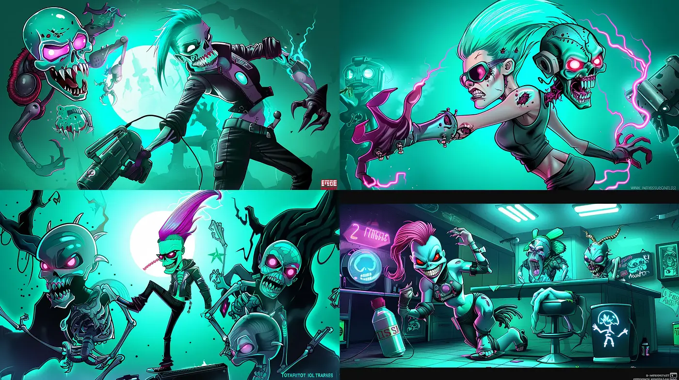 Neon Cyberpunk Zombie Extravaganza - Midjourney sref style