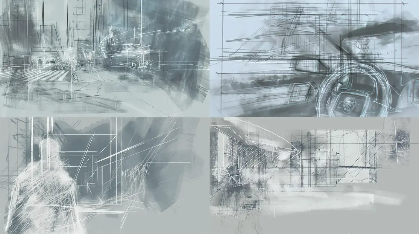 Futuristic Urban Sketches with Ethereal Abstract Qualities - Midjourney sref style
