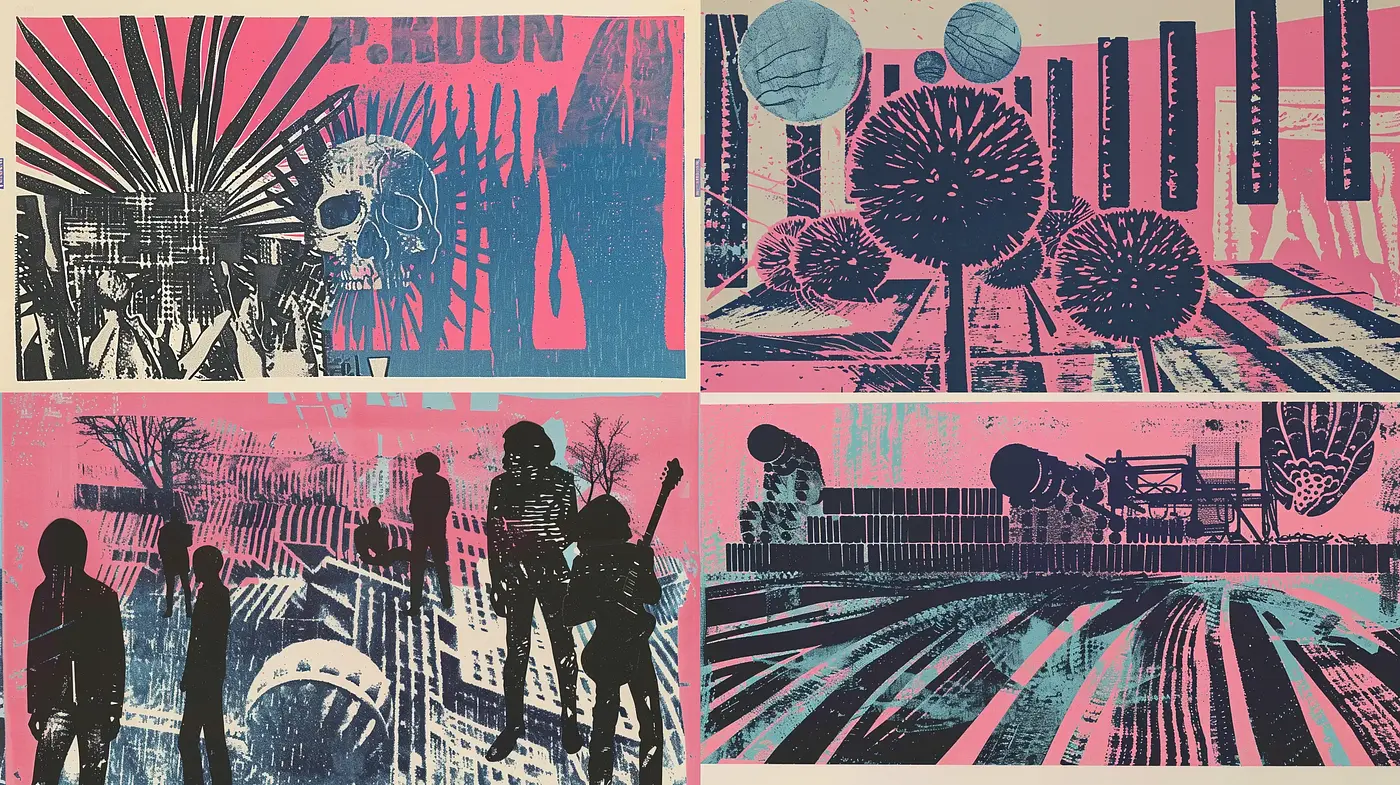 Retro Pop Art Fusion with Expressive Textural Dynamics - Midjourney sref style