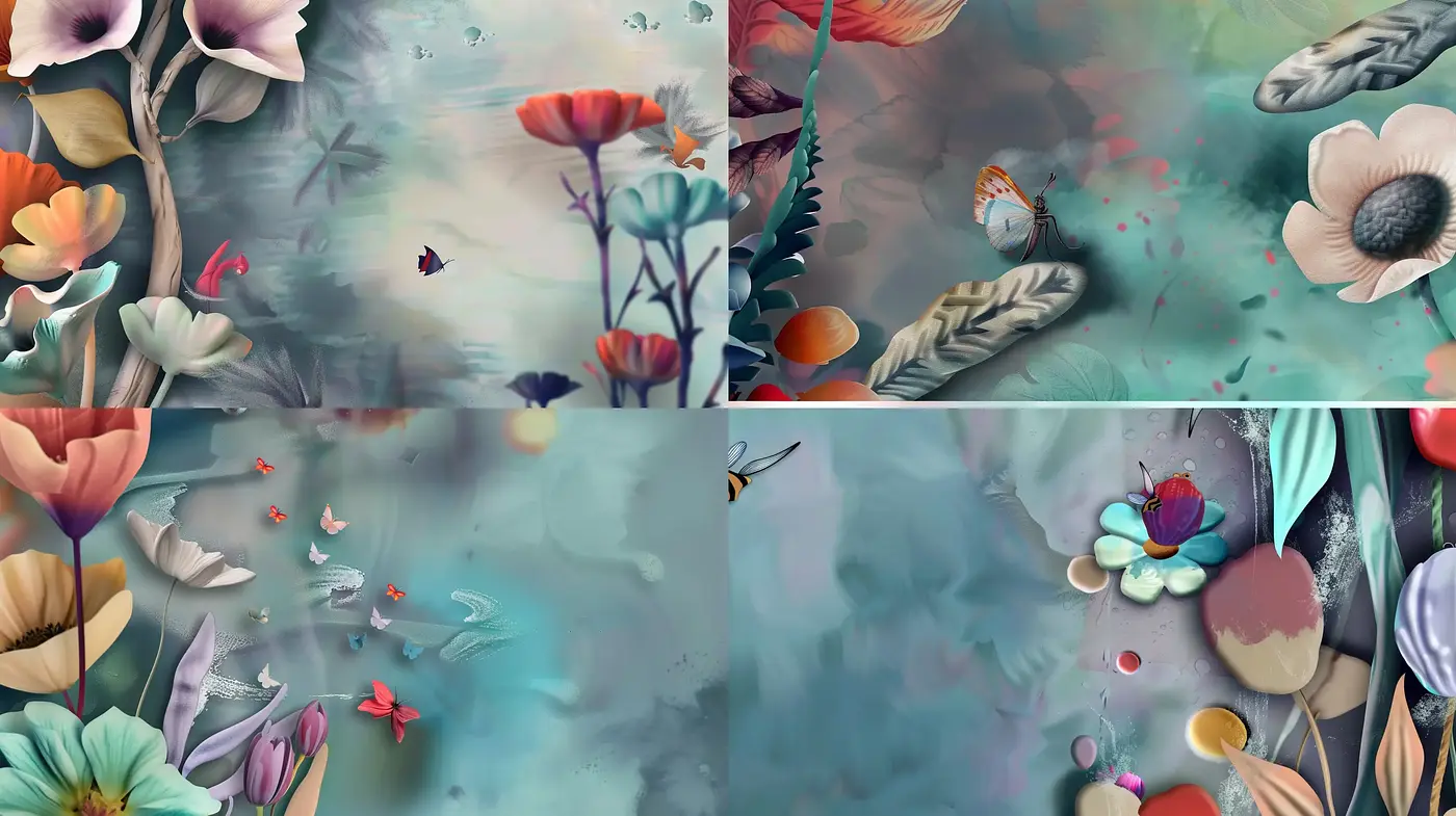 Serene Floral Dreamscape with Ethereal Tones and Soft Textures - Midjourney sref style